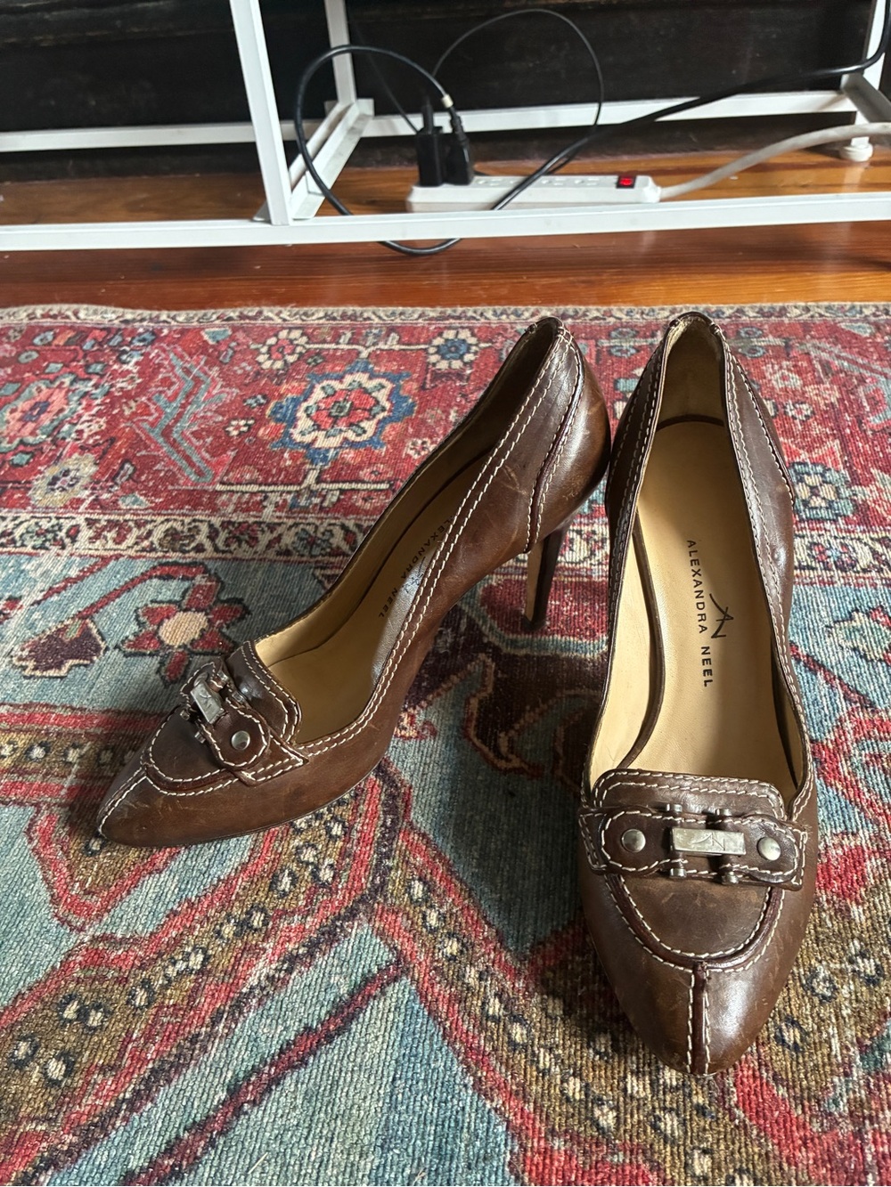 Alexandra Neel Chocolate Brown Leather Pointed-Toe Heels with Buckle